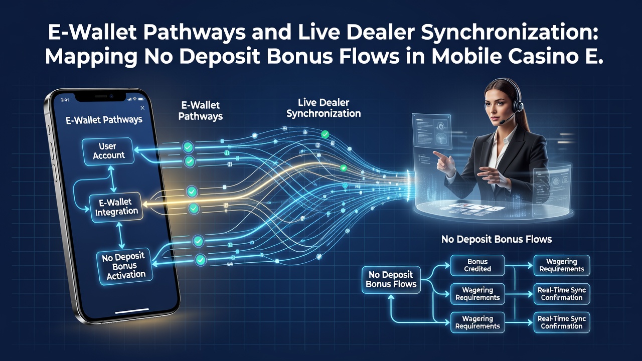 Flowchart van no deposit bonus bewegingen tussen e-wallets en live dealer sessies op mobiele apparaten