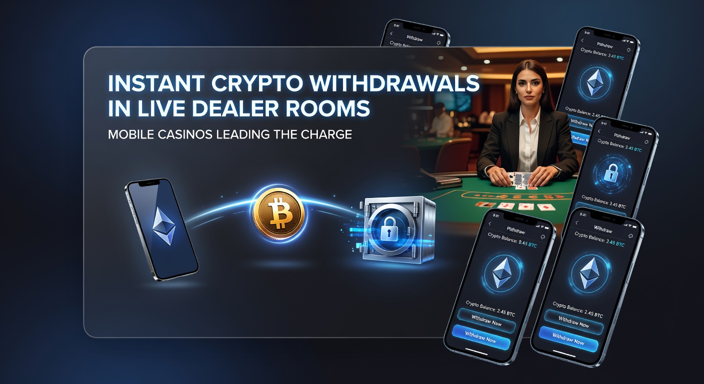 Mobiel scherm met live dealer blackjack en crypto wallet integratie, illustrerend instant withdrawals op smartphone