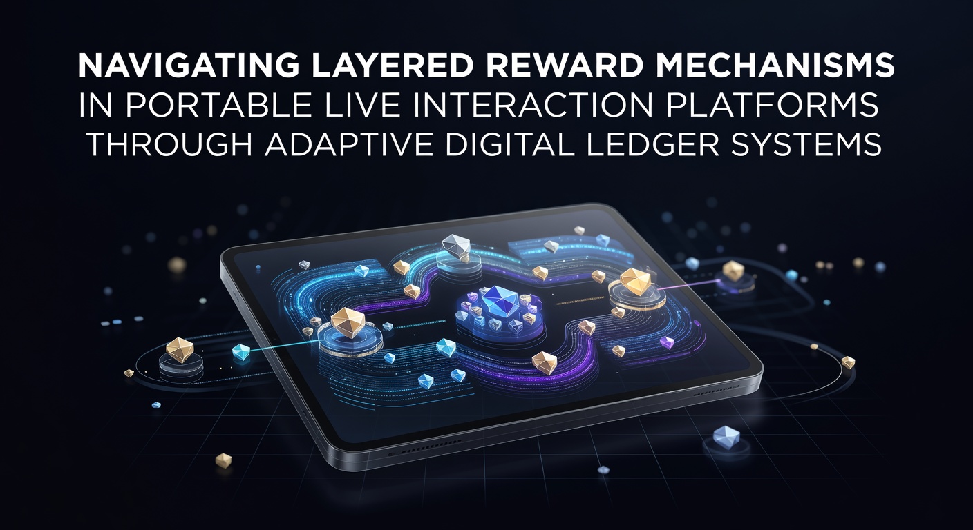 Illustratie van mobiele live interactieplatforms met beloningslagen en digitale ledger integratie
