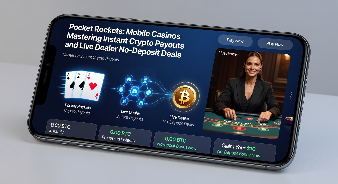 Live dealer blackjack-tafel op mobiel scherm met crypto-uitbetalingsknop en no-deposit bonus popup, illustrerend naadloze integratie